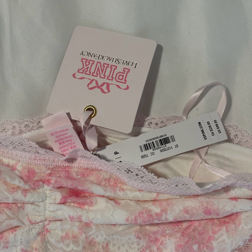 LoveShackFancy X VS PINK Pink and White Lace-Print Dress - Picture 3 of 6
